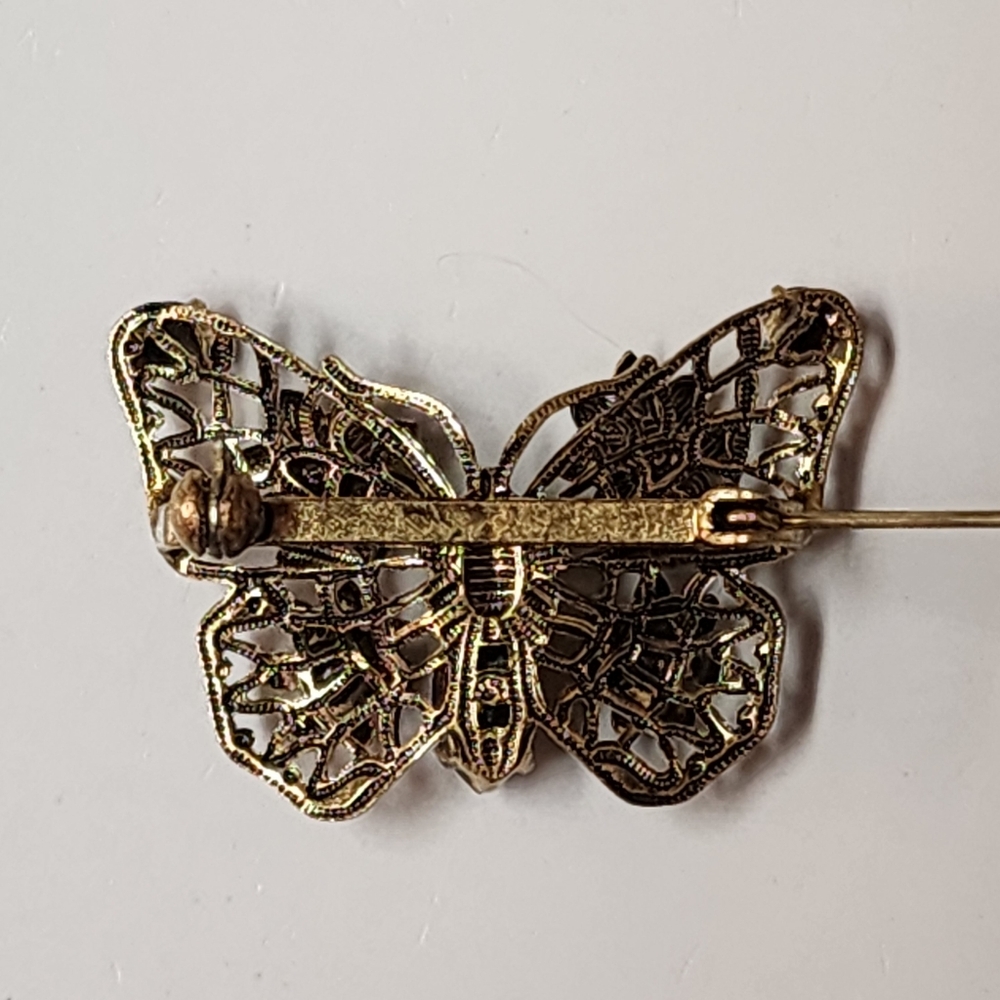 Filigree Butterfly Brooch Vintage Openwork Multiple Colors Rhinestone - Picture 9 of 9